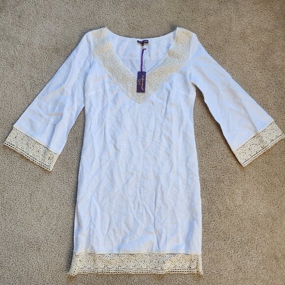 glamourpuss NYC Dresses & Skirts - NWT Embroidered crochet linen dress coverup